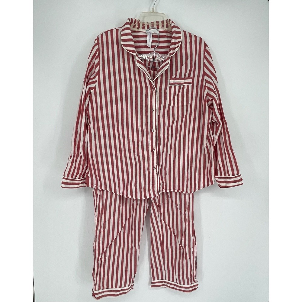 Stars Above Women's Red White Striped Perfectly Cozy Flannel Pajama Set Size XXL